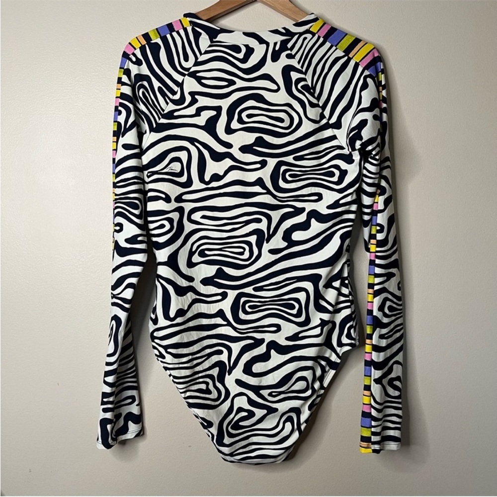 Trina‎ Turk One Piece Zip Up Long Sleeve Swimsuit Zebra Print - Picture 4 of 6